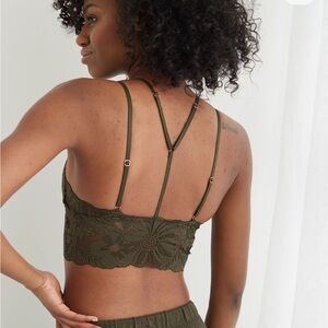 Aerie Unlined Dark Evergreen Lace Strappy Bralette